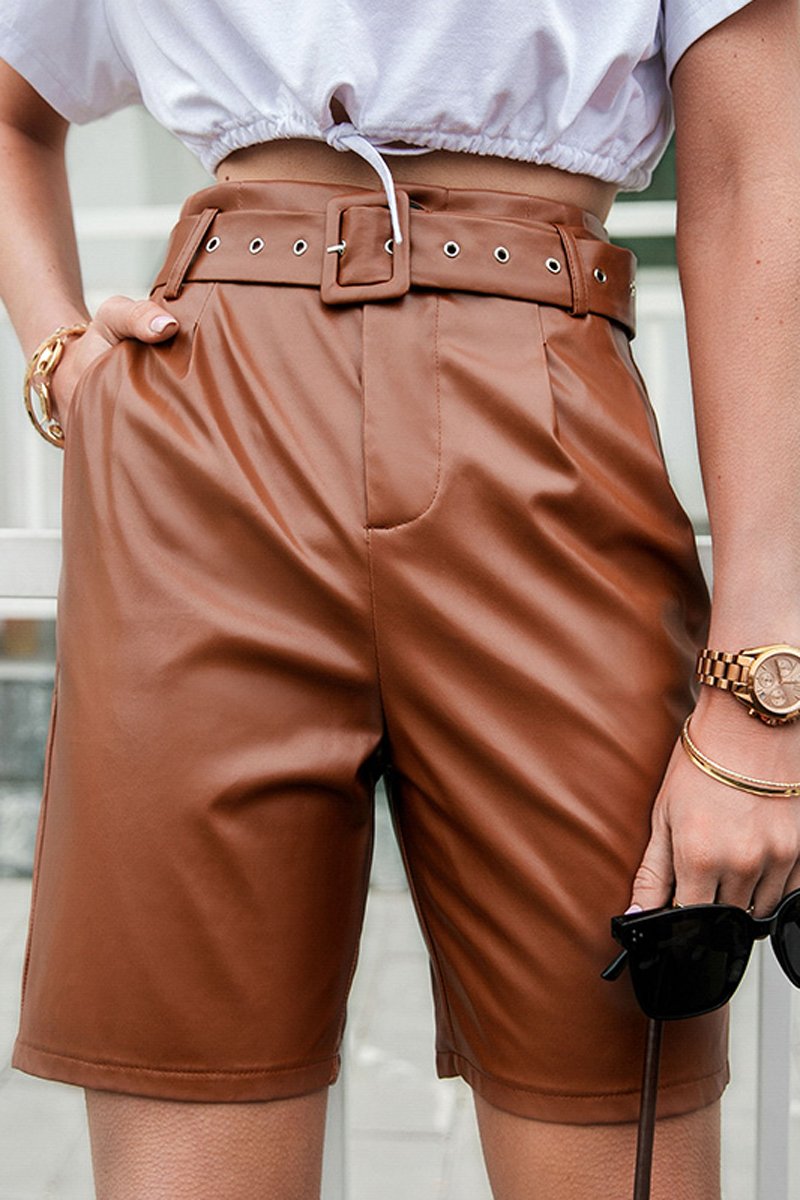 Antmvs PU Casual Half Shorts(With Belt)