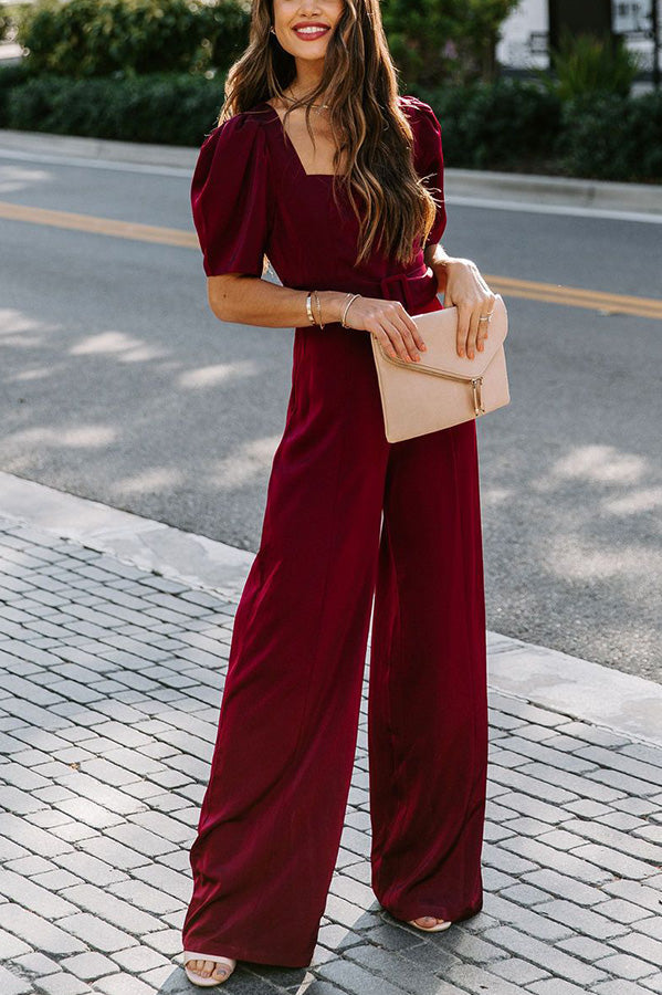 Antmvs Gala So Grand Velvet Belted Wide Leg Jumpsuit