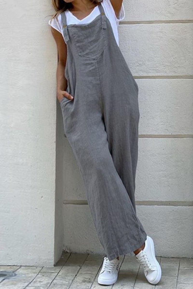 Antmvs Fashion Casual Solid Spaghetti Strap Loose Jumpsuits