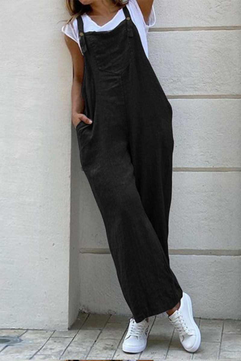 Antmvs Fashion Casual Solid Spaghetti Strap Loose Jumpsuits
