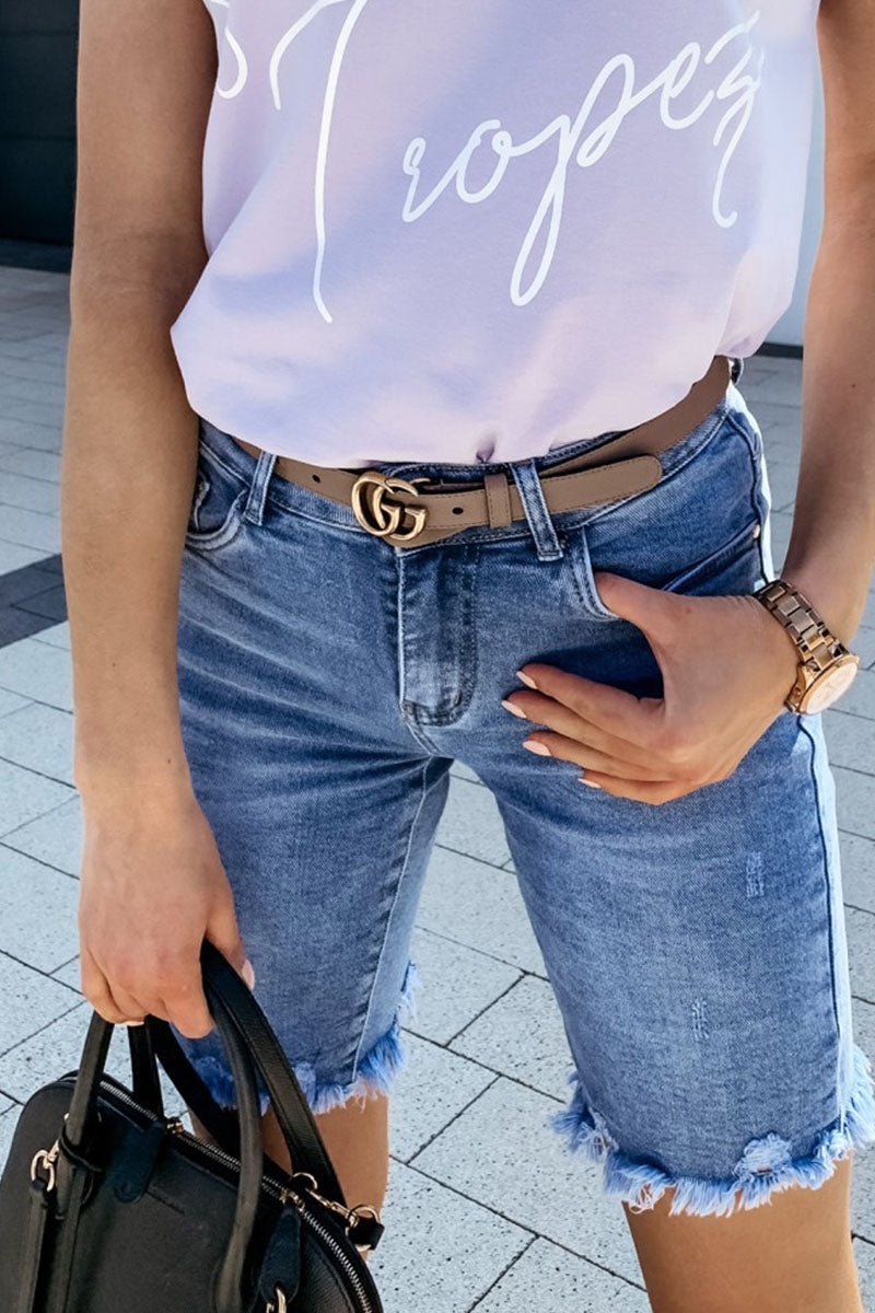 Antmvs Fashion Mid Waist Slim Straight Denim Shorts