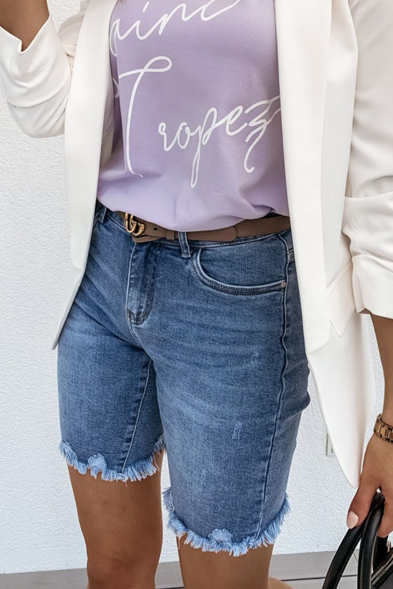 Antmvs Fashion Mid Waist Slim Straight Denim Shorts
