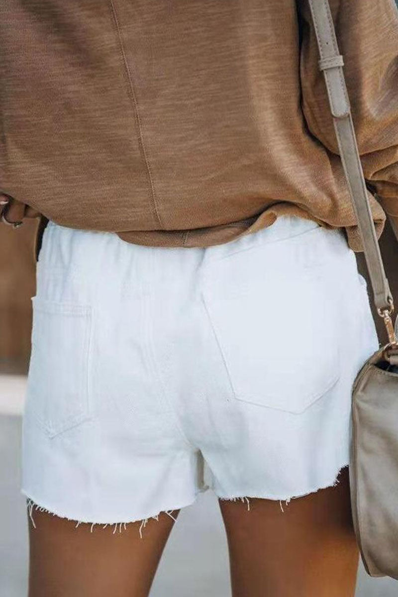 Antmvs Fashion Street Solid Ripped Mid Waist Straight Denim Shorts
