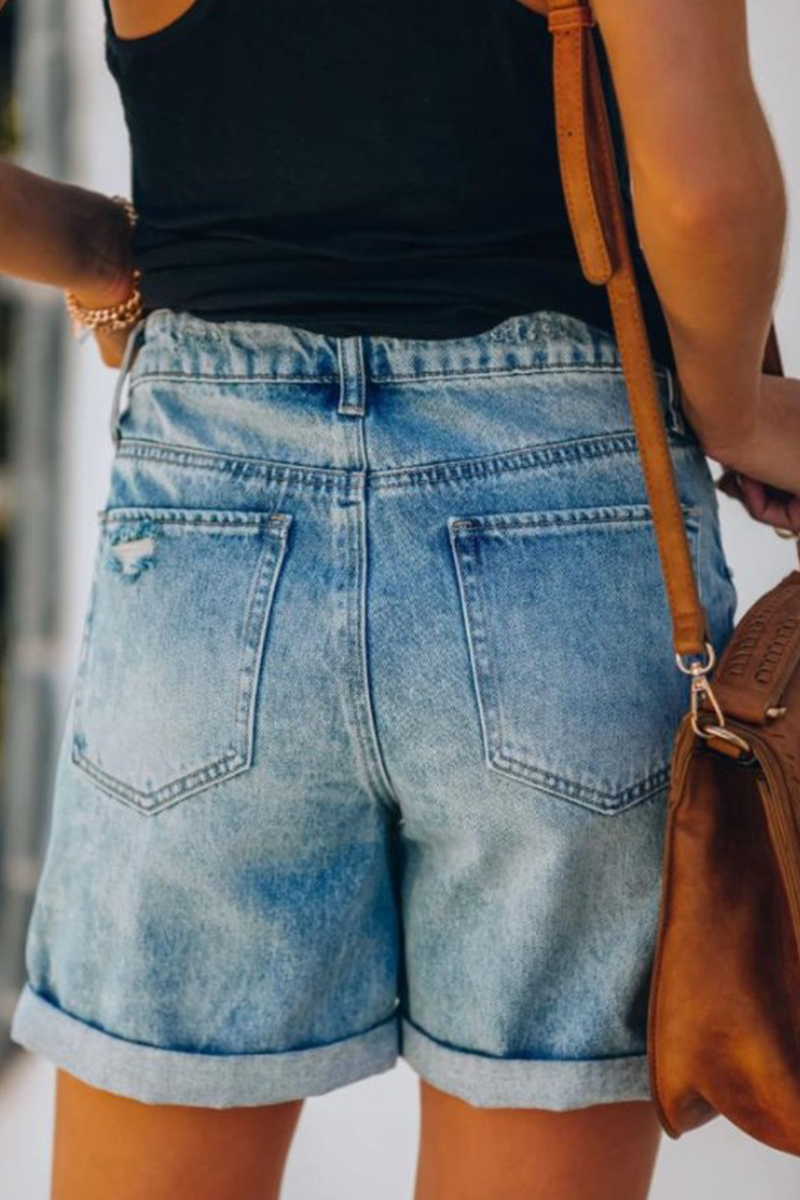 Antmvs Street Solid Ripped High Waist Denim Shorts
