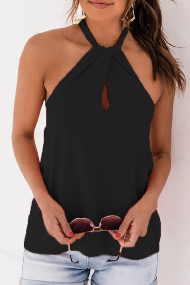 Fashion Solid Split Joint Strap Design Halter Tops