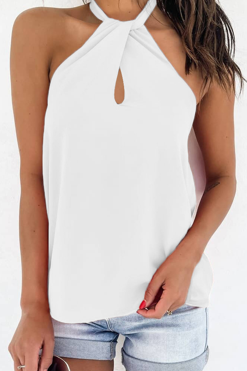 Fashion Solid Split Joint Strap Design Halter Tops