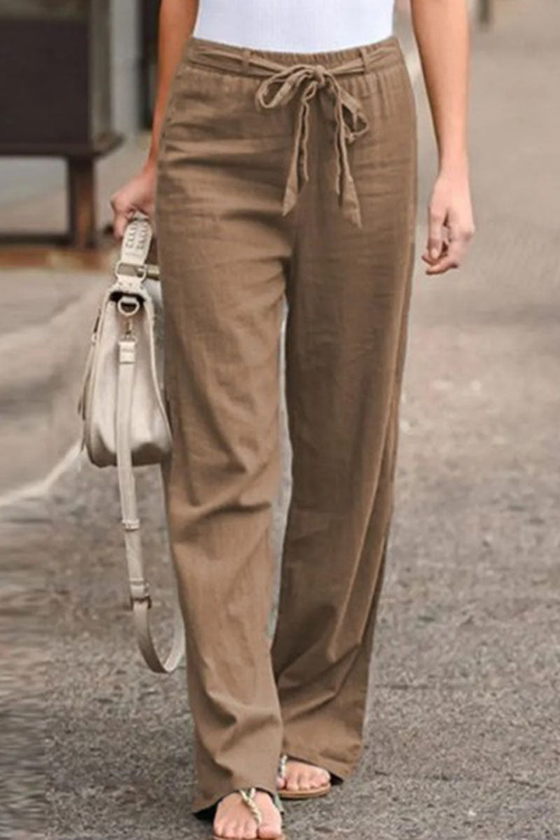 Antmvs Fashion Casual Solid With Belt Loose Wide Leg Bottoms(4 colors)