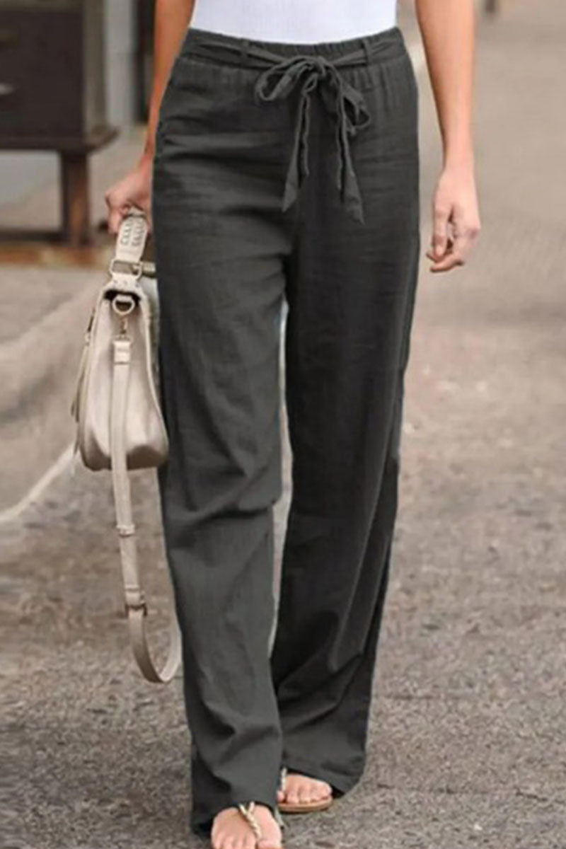 Antmvs Fashion Casual Solid With Belt Loose Wide Leg Bottoms(4 colors)