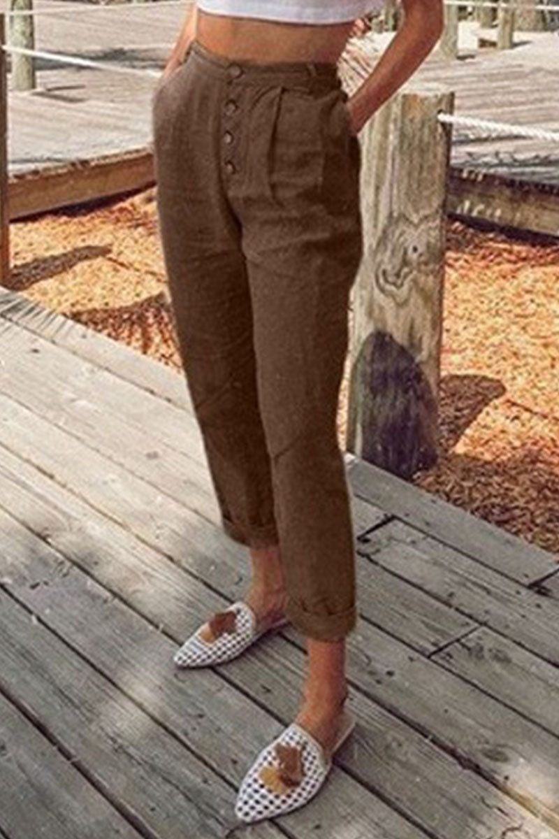 Antmvs Casual Solid Straight High Waist Pencil Bottoms(6 Colors)
