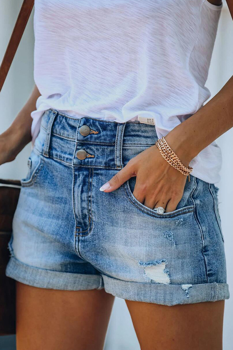 Antmvs Street Solid Ripped Straight Denim Shorts