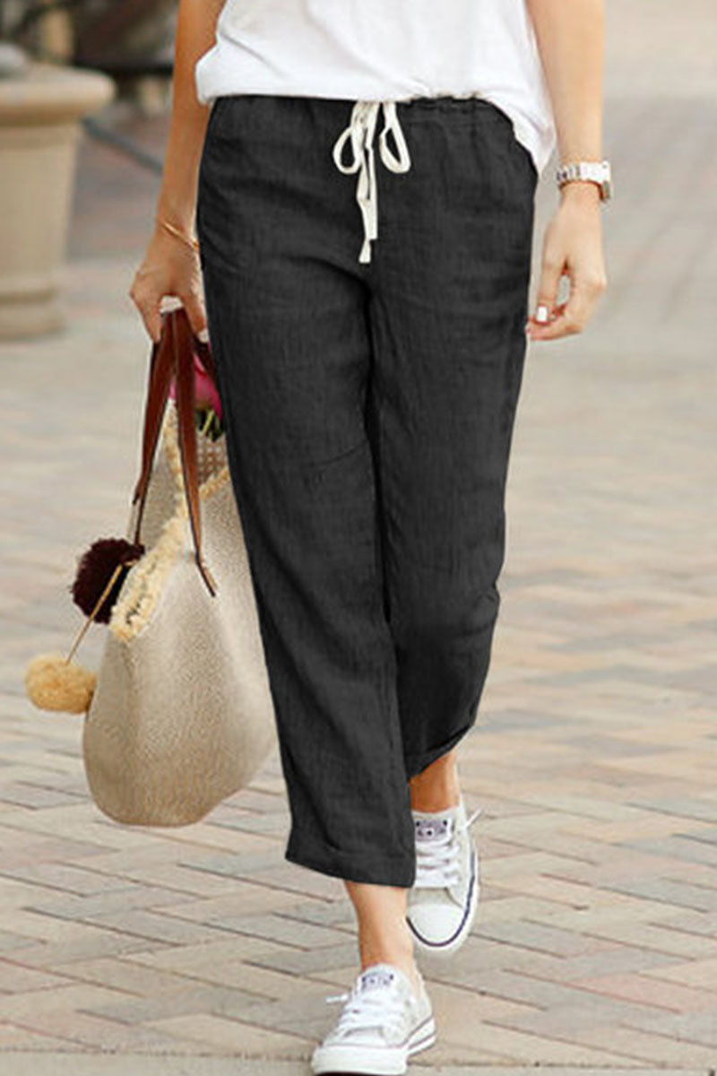 Antmvs Casual Solid Loose Mid Waist Straight Bottoms(4 Colors)