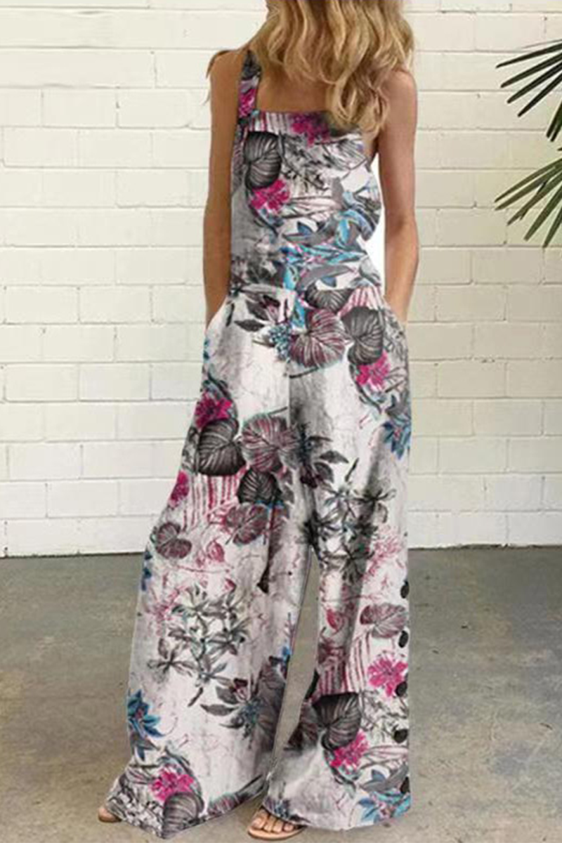 Antmvs Elegant Dot Print Square Collar Straight Jumpsuits(10 Colors)