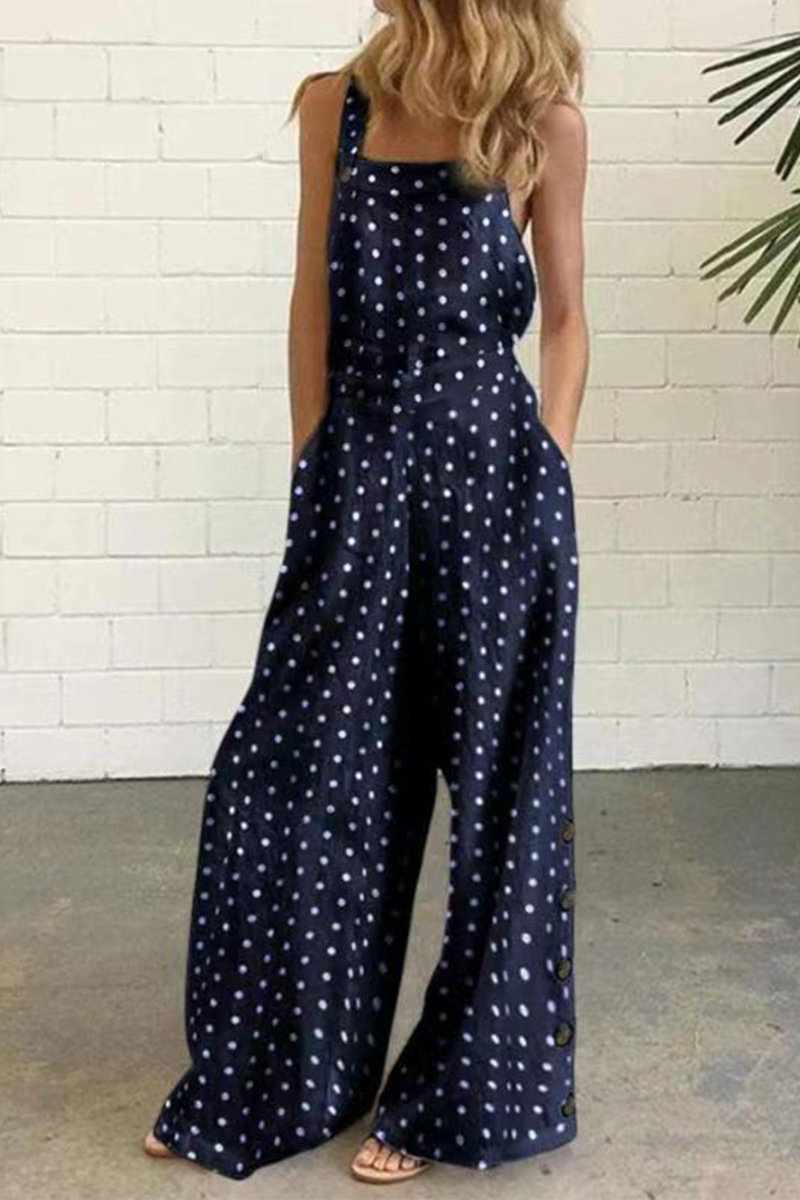 Antmvs Elegant Dot Print Square Collar Straight Jumpsuits(10 Colors)
