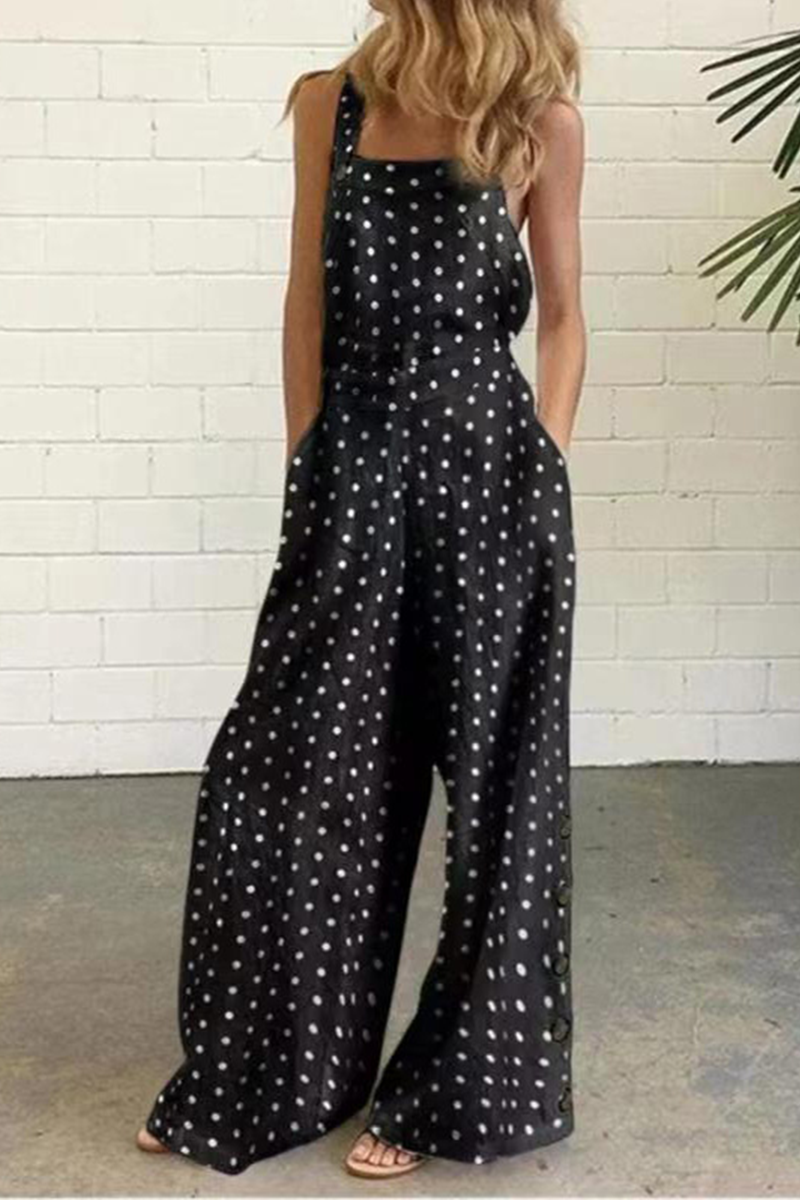 Antmvs Elegant Dot Print Square Collar Straight Jumpsuits(10 Colors)