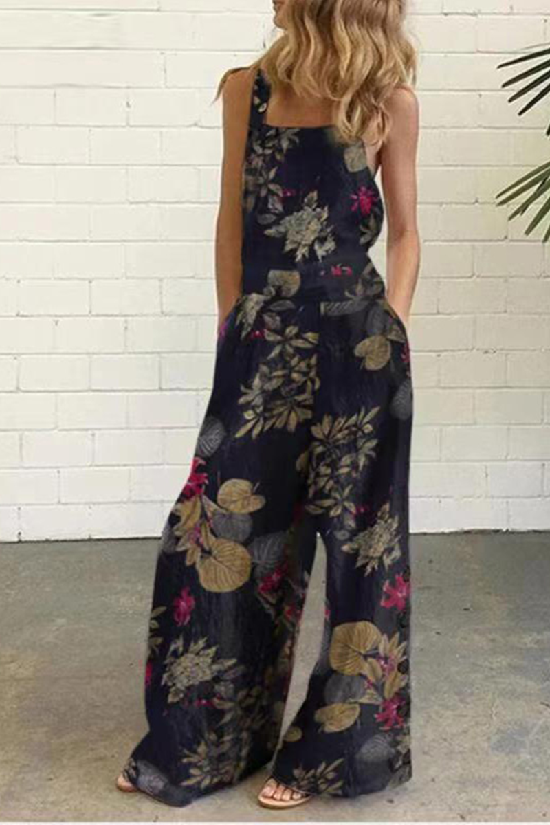 Antmvs Elegant Dot Print Square Collar Straight Jumpsuits(10 Colors)