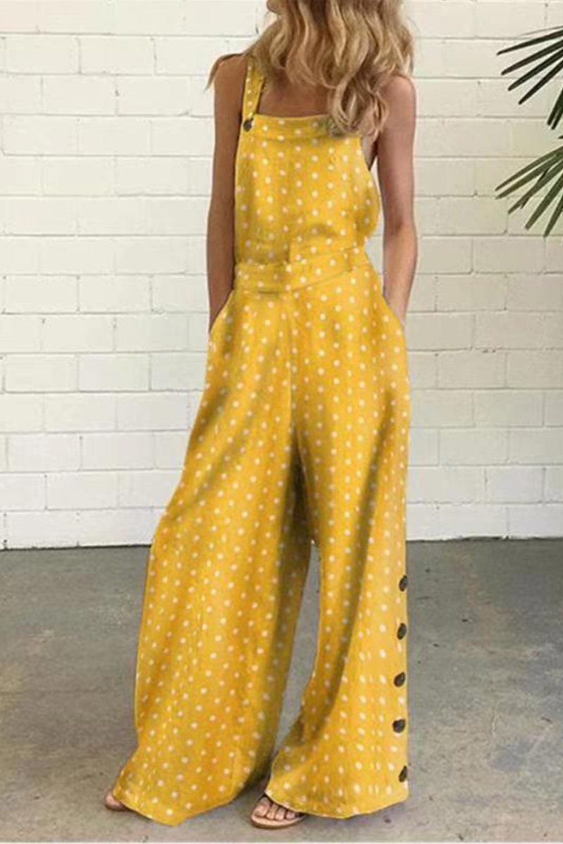 Antmvs Elegant Dot Print Square Collar Straight Jumpsuits(10 Colors)