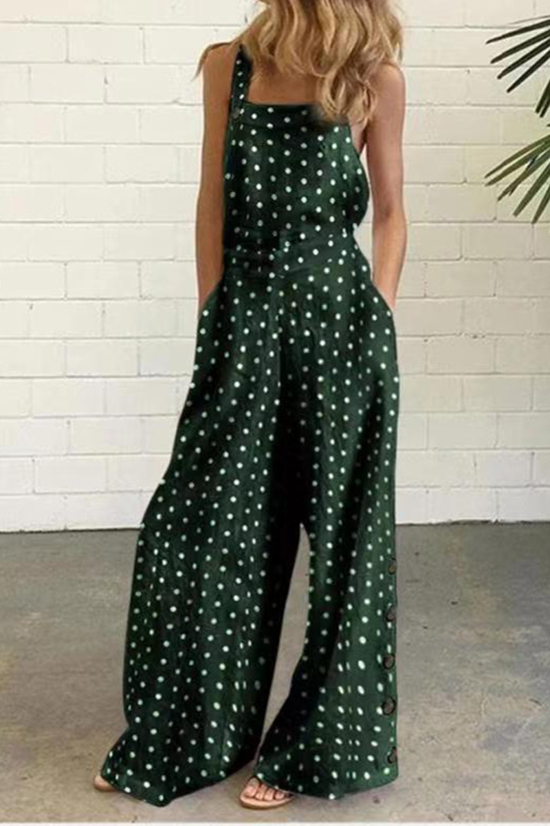 Antmvs Elegant Dot Print Square Collar Straight Jumpsuits(10 Colors)