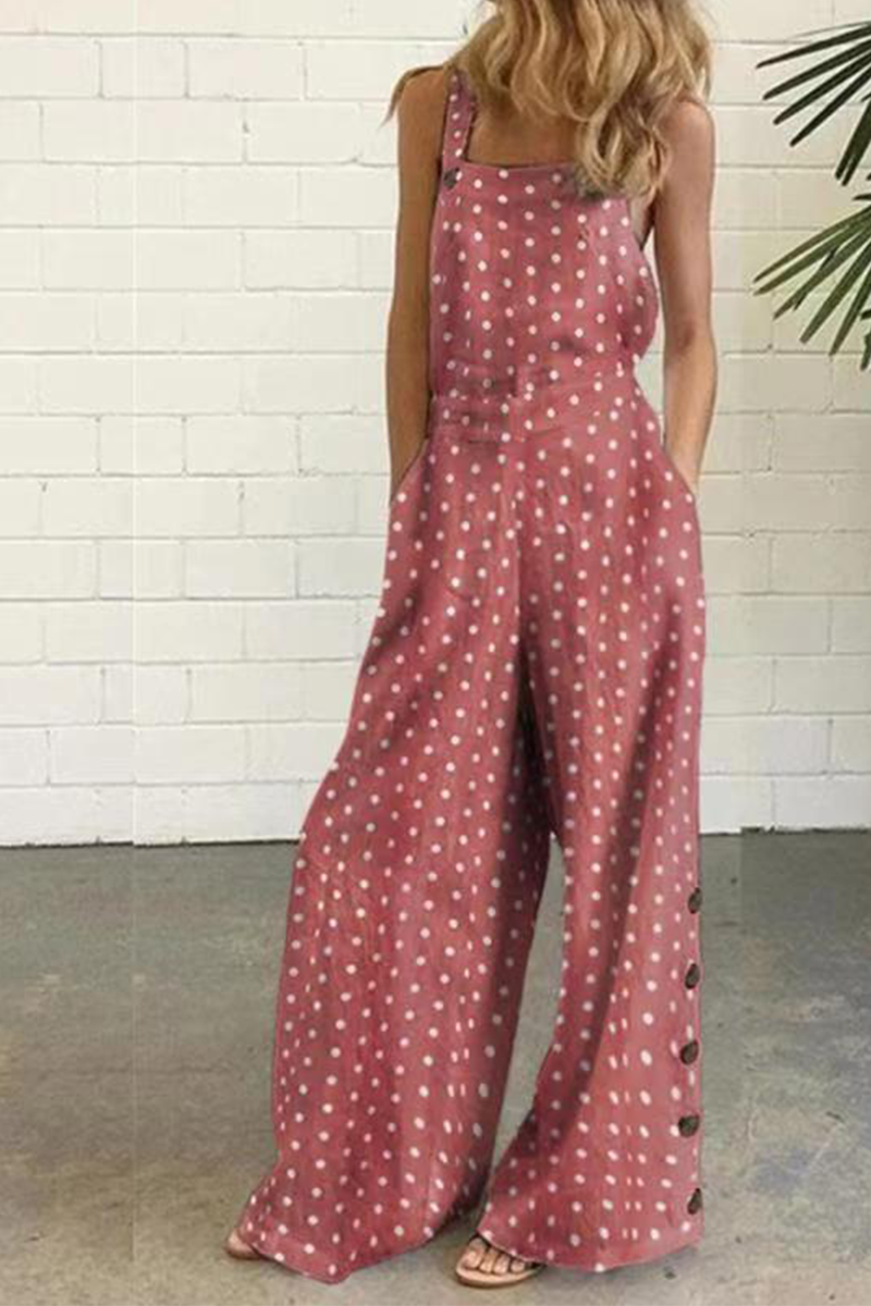 Antmvs Elegant Dot Print Square Collar Straight Jumpsuits(10 Colors)