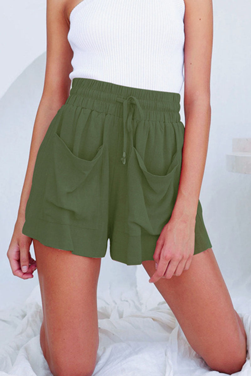 Antmvs Casual Solid Pocket Loose High Waist Wide Leg Bottoms(6 Colors)