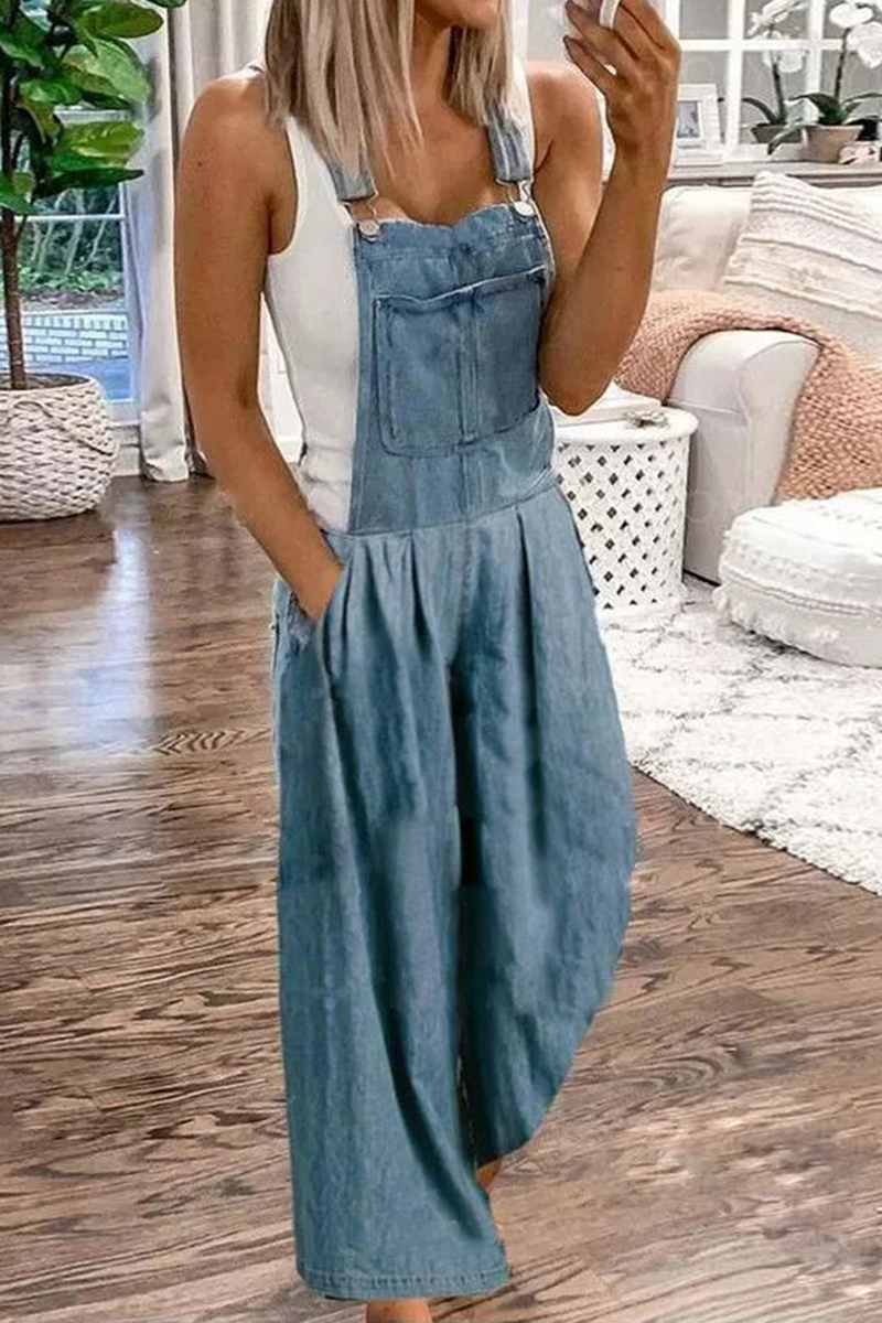 Antmvs Casual Solid Pocket Fold Strapless Jumpsuits