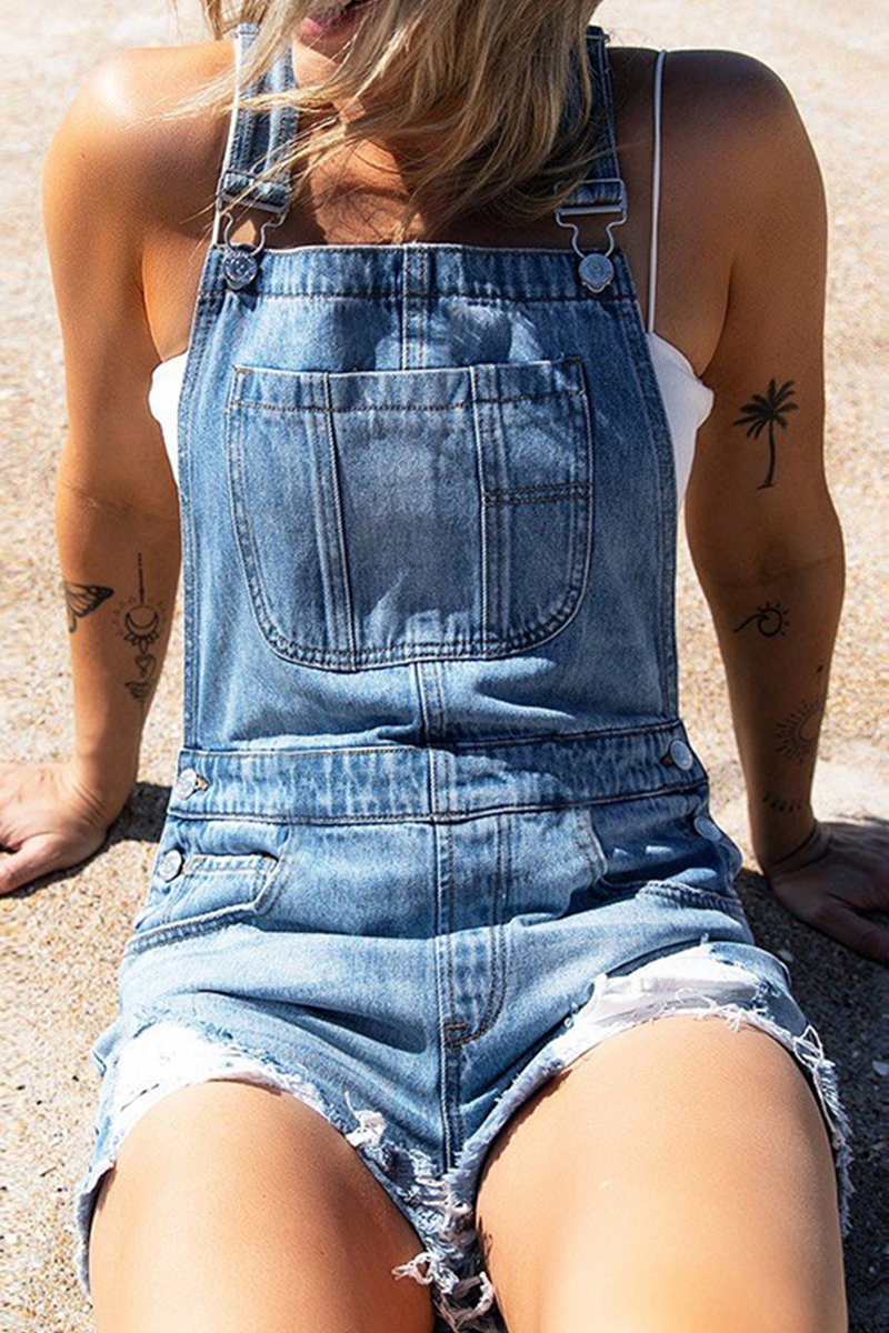 Antmvs Casual Street Solid Ripped Make Old Strapless Straight Jumpsuits