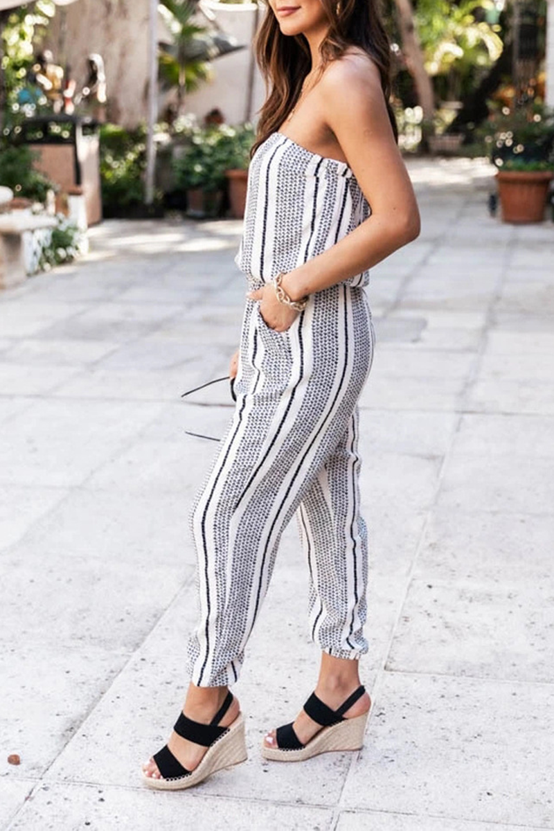 Antmvs Casual Print Frenulum Fold Strapless Regular Jumpsuits