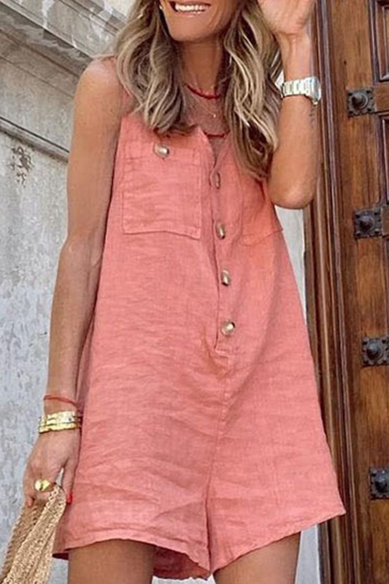 Antmvs Casual Solid Split Joint V Neck Loose Jumpsuits(4 Colors)