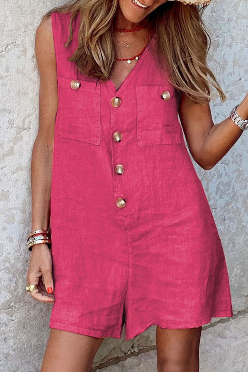 Antmvs Casual Solid Split Joint V Neck Loose Jumpsuits(4 Colors)