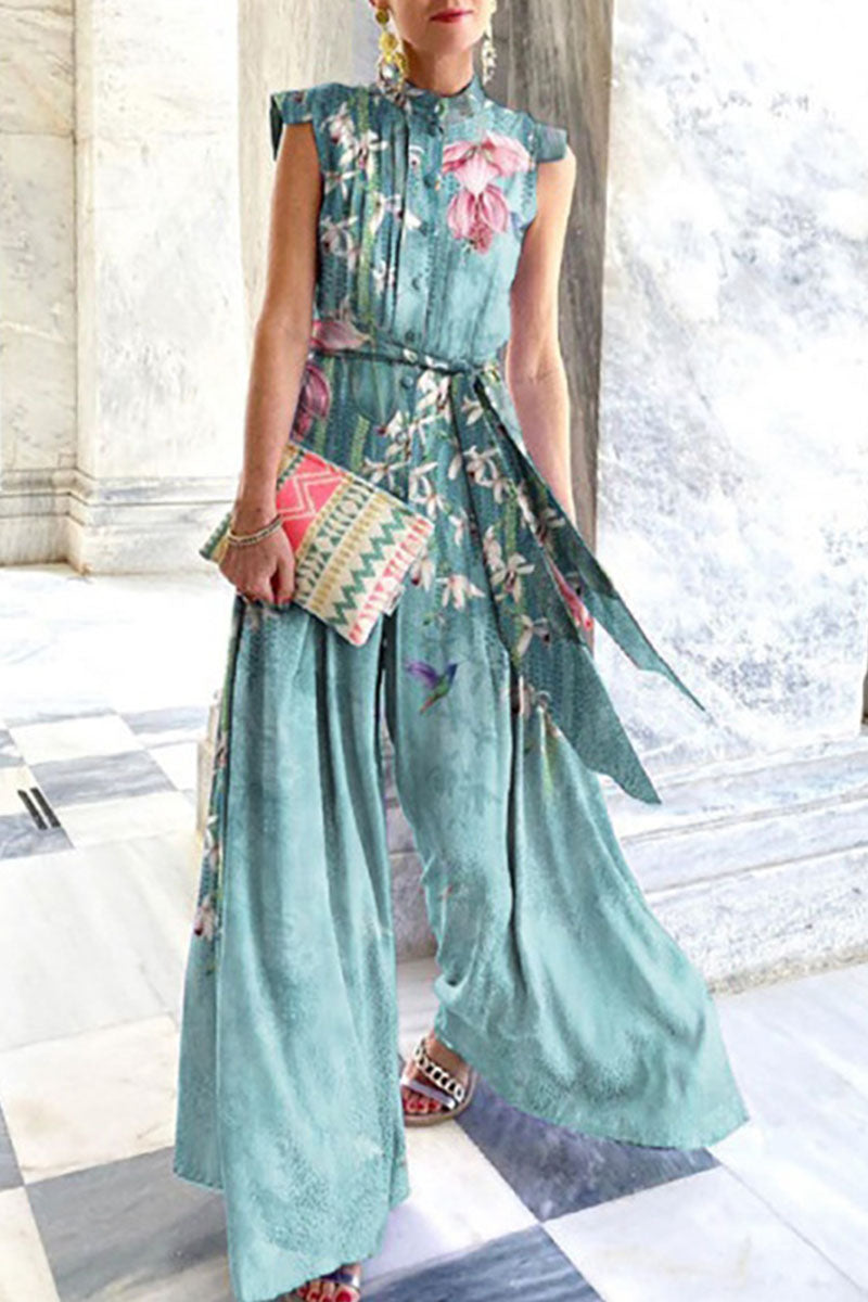 Antmvs Fashion Street Print O Neck Loose Jumpsuits(4 Colors)