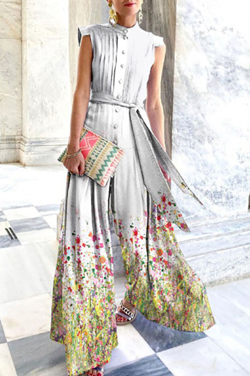 Antmvs Fashion Street Print O Neck Loose Jumpsuits(4 Colors)