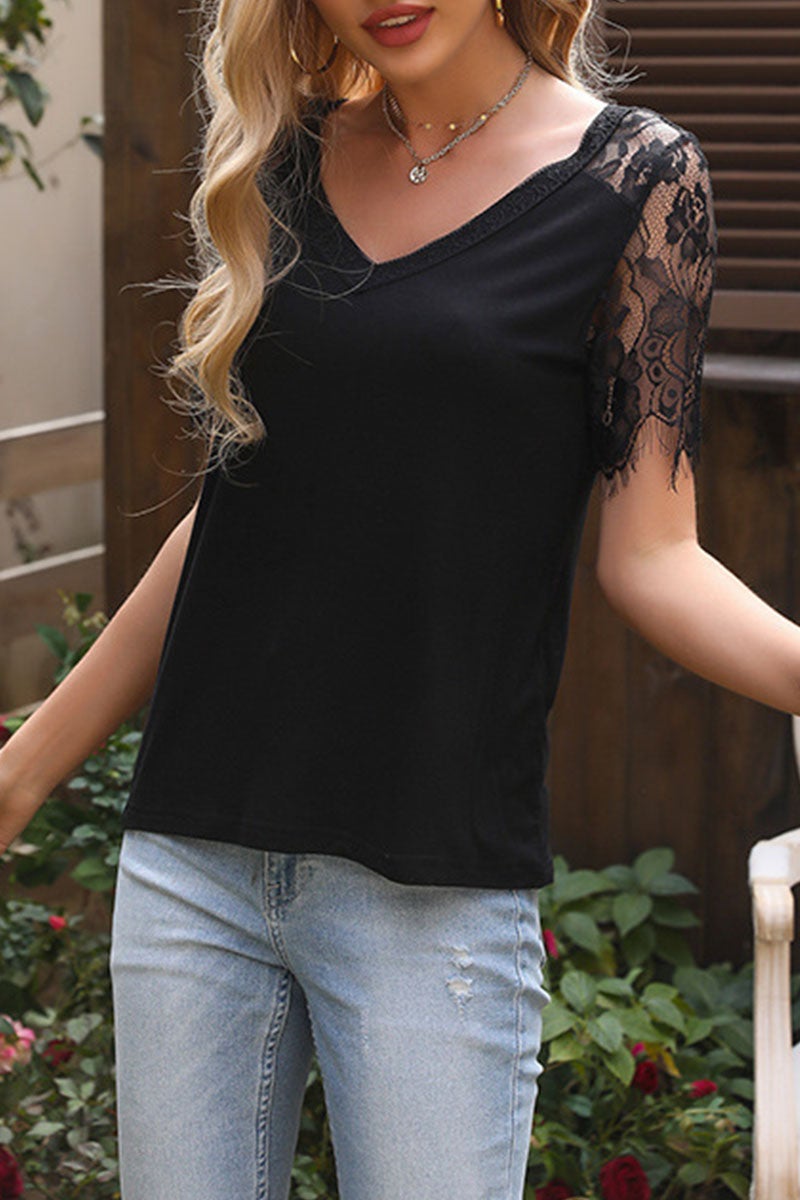 Fashion Street Solid Split Joint V Neck T-Shirts