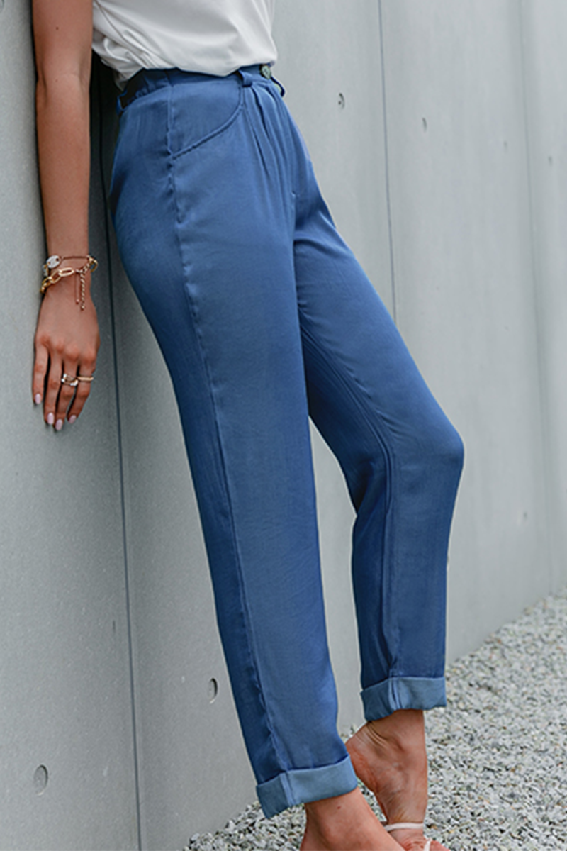 Antmvs Fashion Elegant Solid Capris Without Belt Regular Straight Solid Color Bottoms