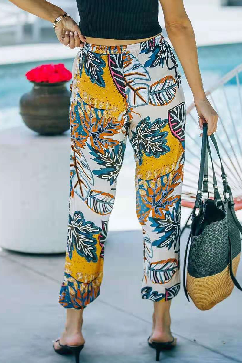 Antmvs Street Print Split Joint Loose Full Print Bottoms