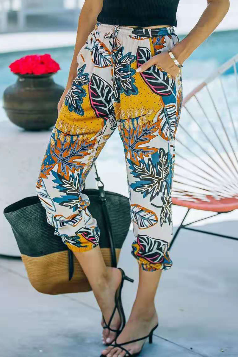 Antmvs Street Print Split Joint Loose Full Print Bottoms