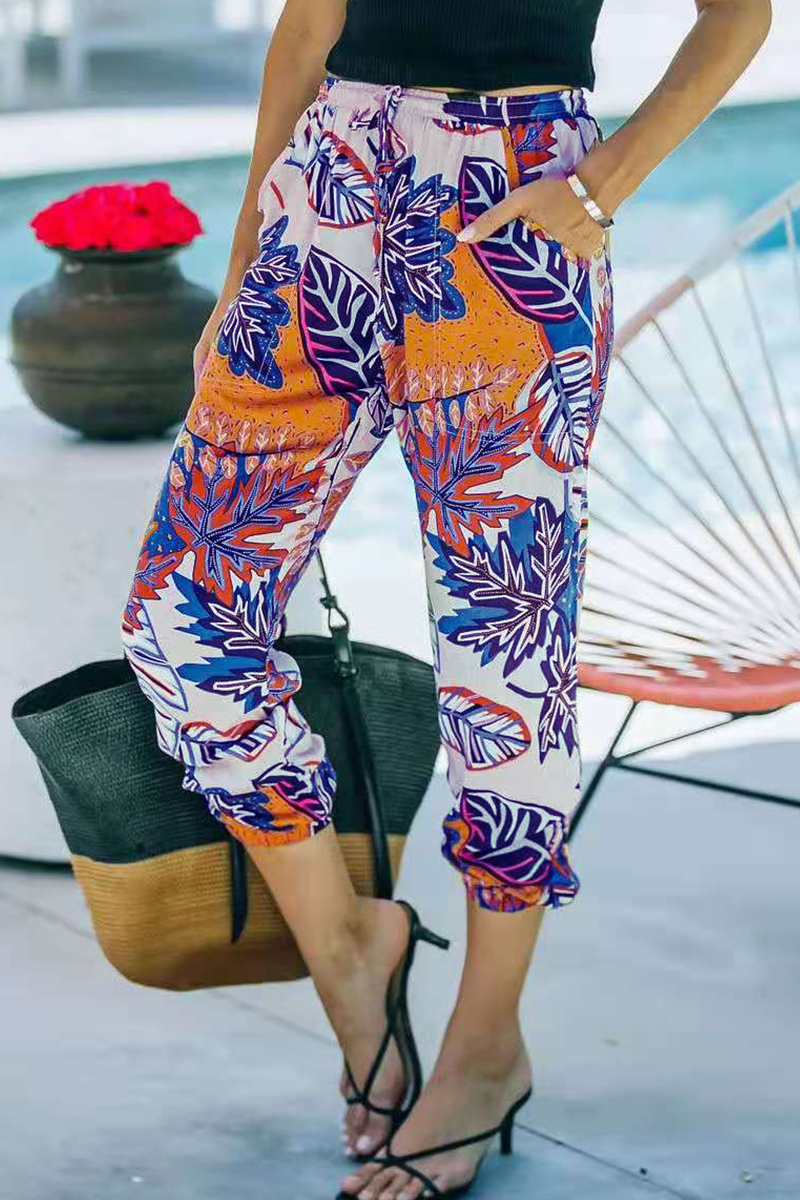 Antmvs Street Print Split Joint Loose Full Print Bottoms