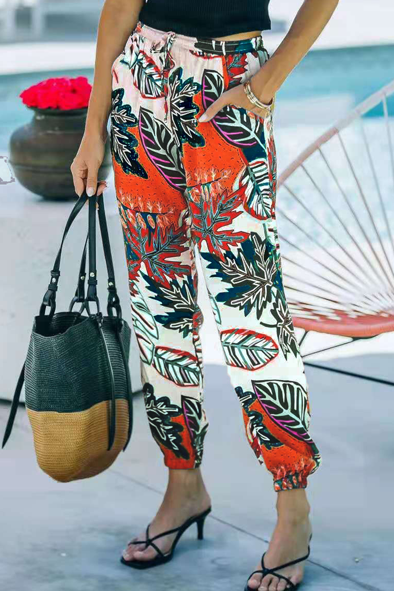 Antmvs Street Print Split Joint Loose Full Print Bottoms