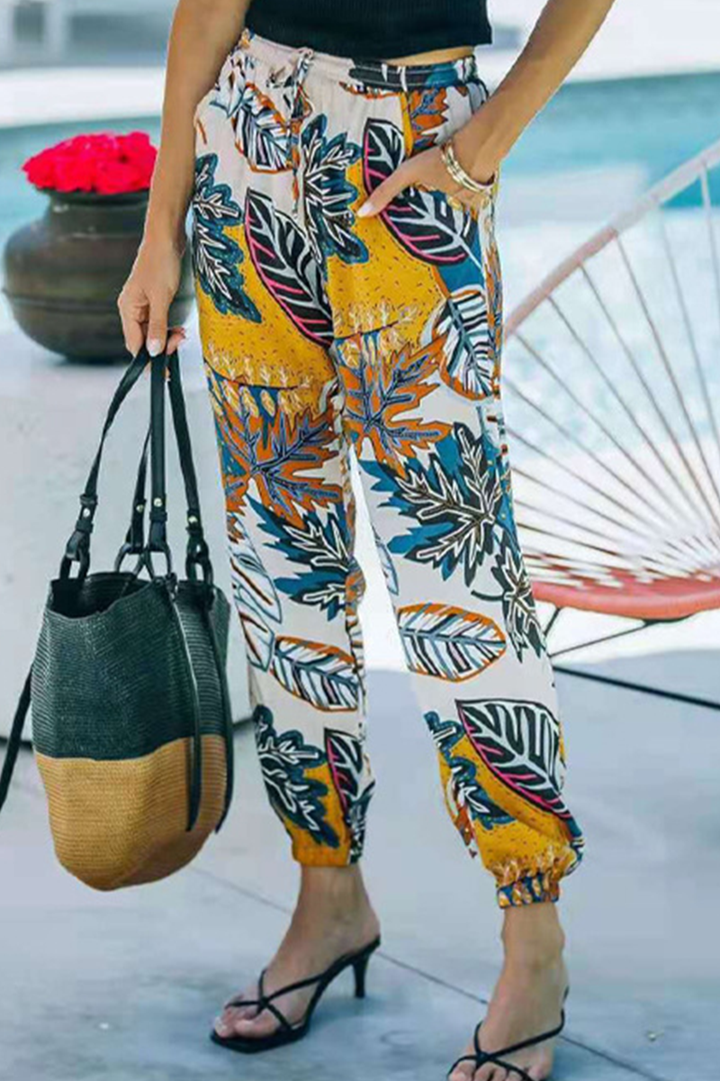 Antmvs Street Print Split Joint Loose Full Print Bottoms