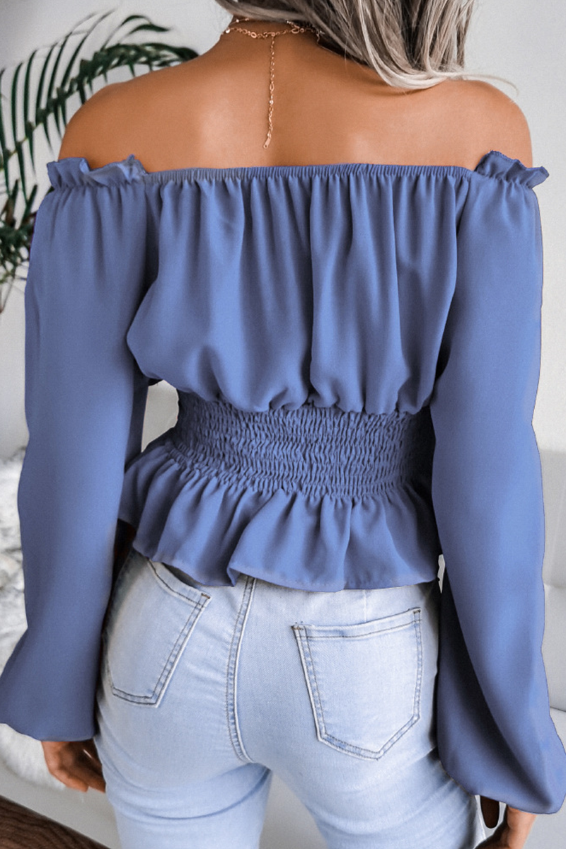 Fashion Elegant Solid Split Joint Flounce Off the Shoulder Tops