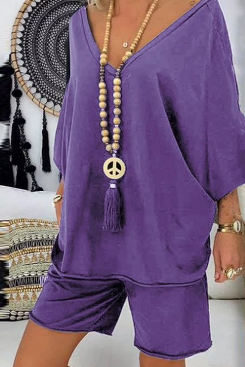 Antmvs Casual Solid Split Joint POLO collar Short Sleeve Two Pieces(4 colors)