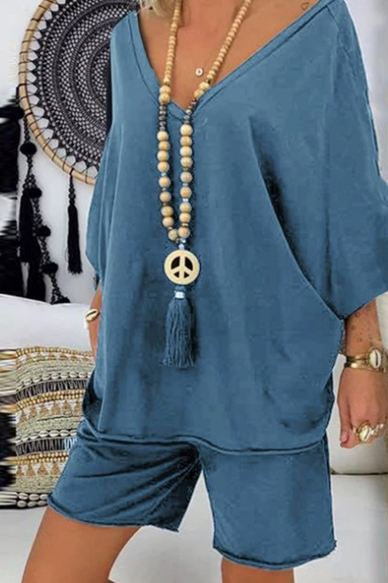 Antmvs Casual Solid Split Joint POLO collar Short Sleeve Two Pieces(4 colors)