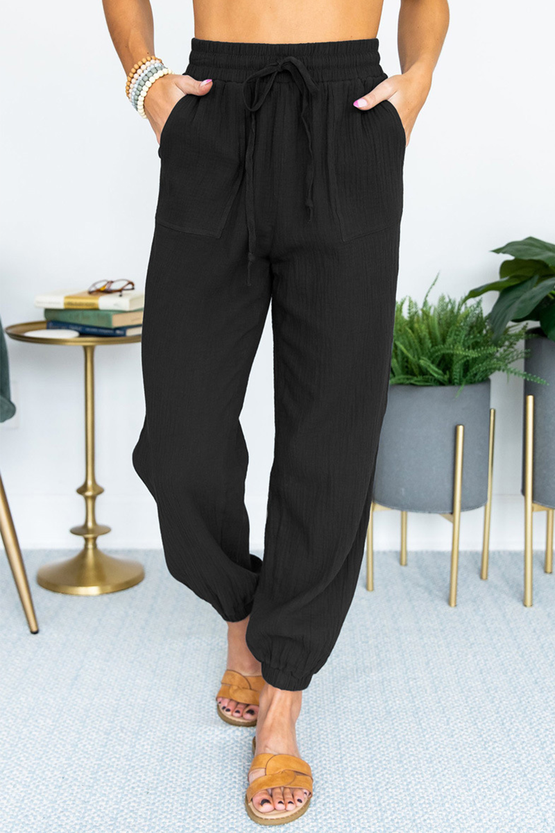 Antmvs Casual Solid Split Joint Pocket Loose Mid Waist Harlan Solid Color Bottoms