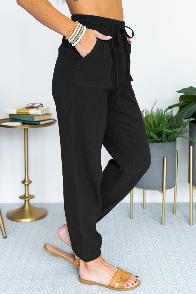 Antmvs Casual Solid Split Joint Pocket Loose Mid Waist Harlan Solid Color Bottoms