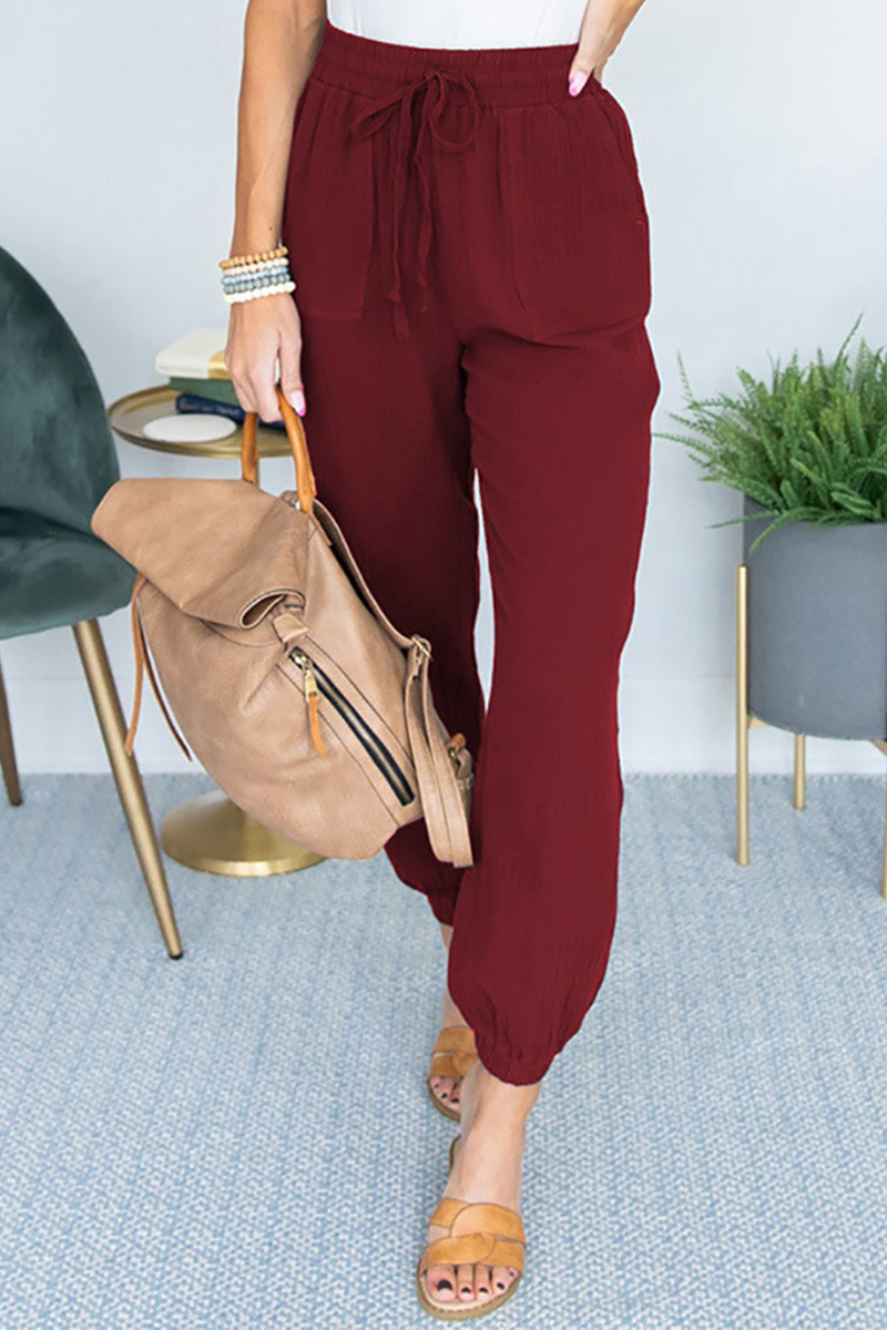 Antmvs Casual Solid Split Joint Pocket Loose Mid Waist Harlan Solid Color Bottoms
