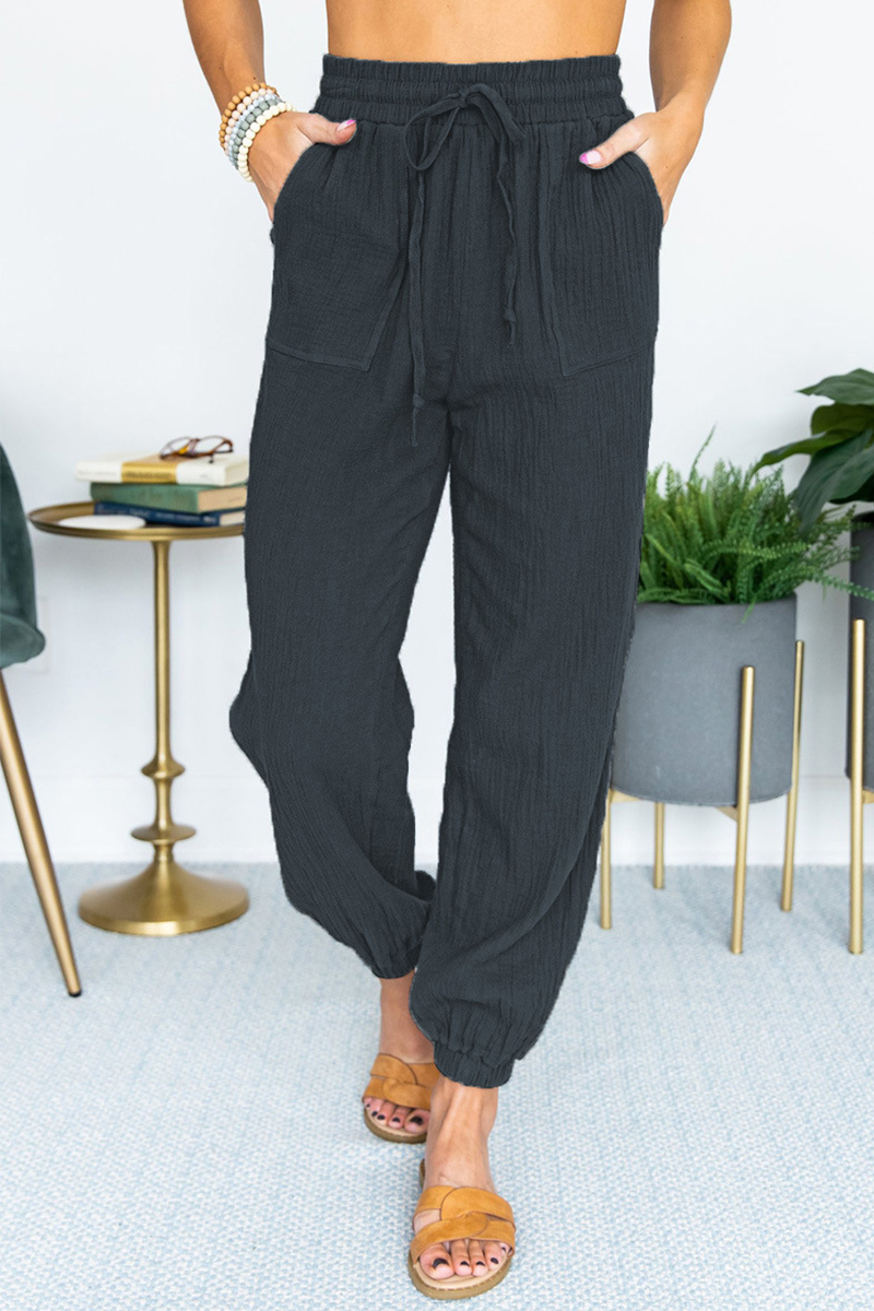 Antmvs Casual Solid Split Joint Pocket Loose Mid Waist Harlan Solid Color Bottoms