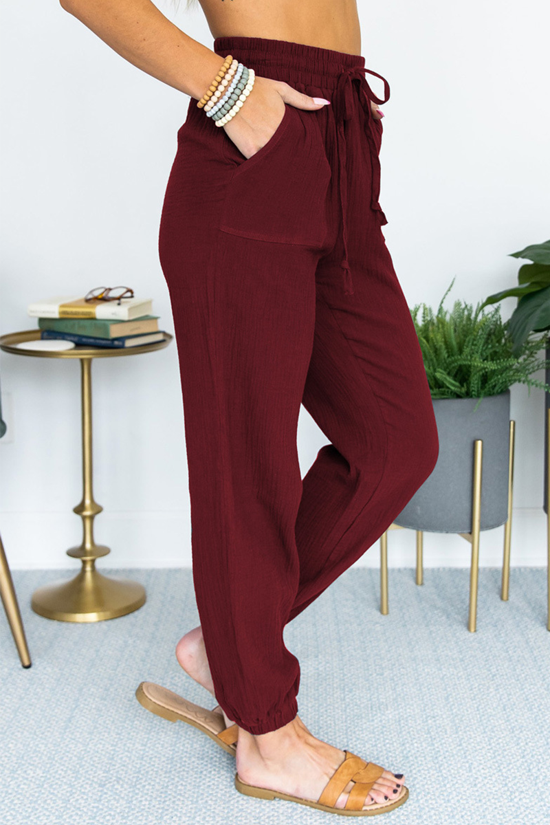 Antmvs Casual Solid Split Joint Pocket Loose Mid Waist Harlan Solid Color Bottoms