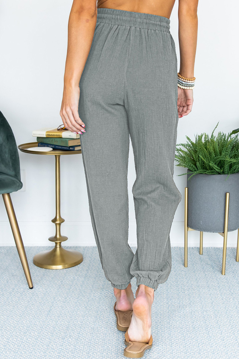 Antmvs Casual Solid Split Joint Pocket Loose Mid Waist Harlan Solid Color Bottoms