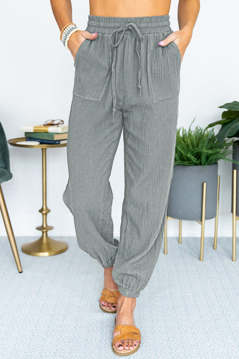 Antmvs Casual Solid Split Joint Pocket Loose Mid Waist Harlan Solid Color Bottoms