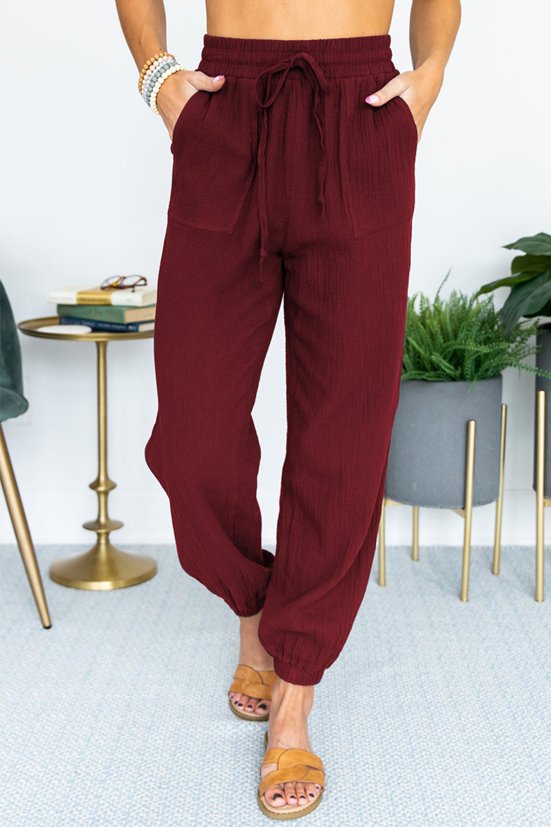 Antmvs Casual Solid Split Joint Pocket Loose Mid Waist Harlan Solid Color Bottoms
