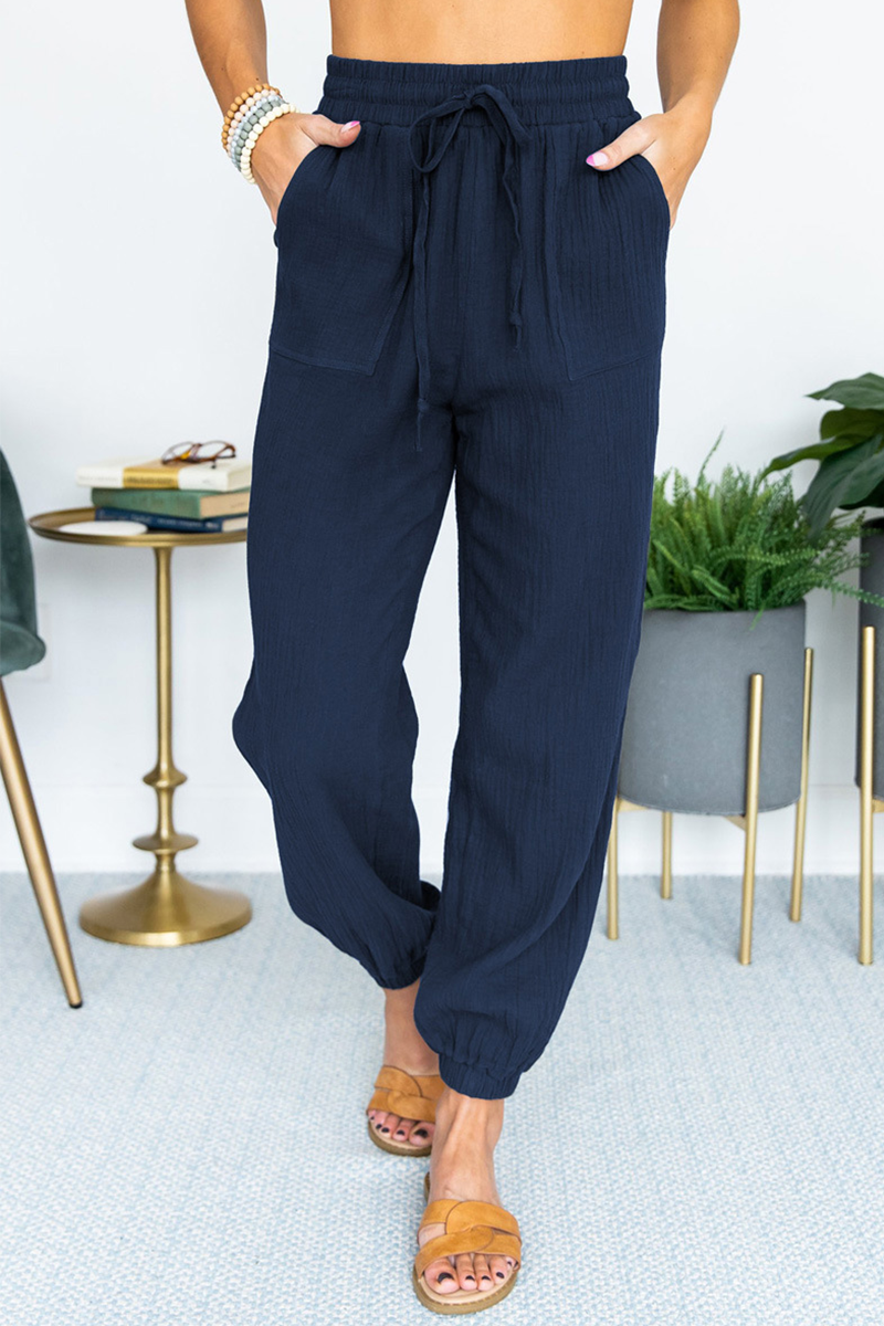 Antmvs Casual Solid Split Joint Pocket Loose Mid Waist Harlan Solid Color Bottoms