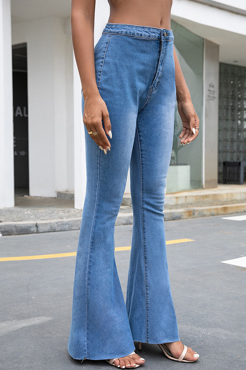 Antmvs Fashion Street Solid High Waist Boot Cut Denim Jeans